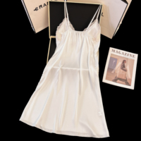 Summer Factory Ladies' Lace Pajamas Ice Silk Ribbed V Neck Sexy Breathable Elegant Nightdress Cozy Camisole Removable Chest Pads