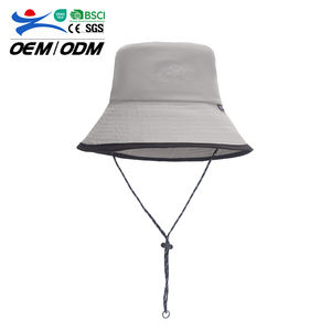 Chapeau de pêcheur unisexe noir/marron à séchage rapide, protection solaire, avec logo imprimé, coupe-vent, avec cordon pour la pêche, idéal printemps-été - Product Image 1