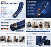 Masseur de bras à compression d'air 360° avec airbag intégral, pétrissage manuel, thérapie thermique, vibration à 3 niveaux, batterie 3000 mAh, relaxation profonde
