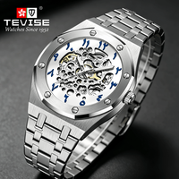 TEVISE Herrenuhr Automatik Selbstaufziehend Arabisches Zifferblatt Herrenuhr Mechanische Skelett-Automatikuhr für Männer