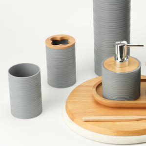 <strong>Bamboo</strong> Covered Bathroom <strong>Wash</strong> Plastic Six Piece <strong>Set</strong> - Product Image 4