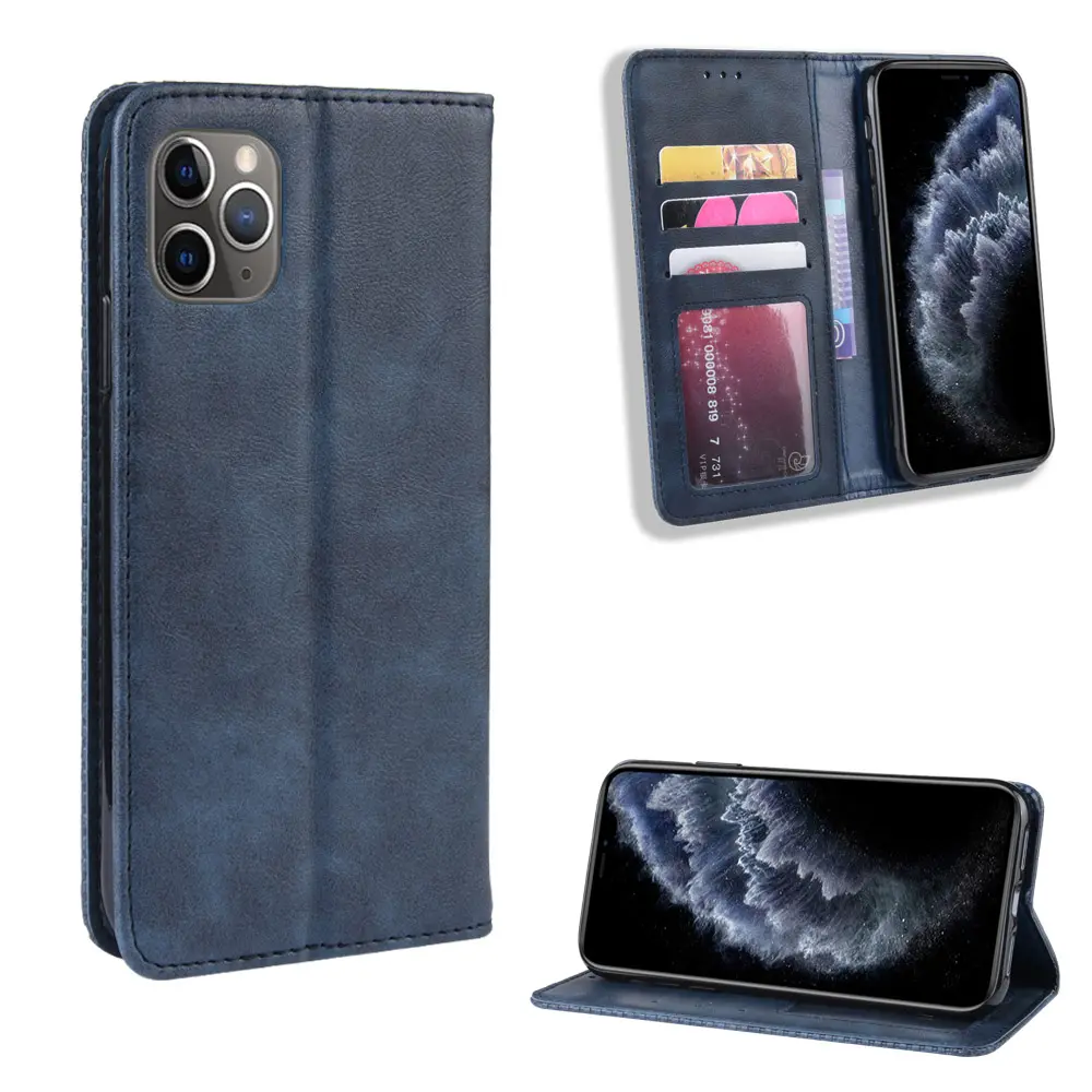 Capa de couro flip max para iphone 11 pro, capa protetora durável com sensação fosca, pacote completo de cartões e cartões, capa protetora anti-queda para negócios