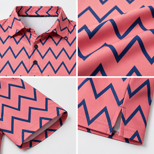 เสื้อโปโลกอล์ฟสีชมพูแบบกำหนดเองสำหรับผู้ชาย ลายซิกแซก ระบายอากาศได้ดี ยืดหยุ่น ผลิตแบบ OEM ODM รับผลิตแบรนด์ส่วนตัว - Product Image 3