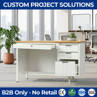 Escritorio de Oficina Moderno con Superficie de Acero, Mesa para Computadora con Estructura de Metal Blanco y 3 Cajones de Alta Calidad para Espacio de Trabajo Moderno