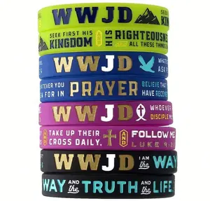 Braccialetti in Silicone WWJD da 12 pezzi all'ingrosso-braccialetti in gomma siliconica WWJD colorati personalizzati all'ingrosso