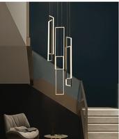 Grand Escalier Lustre Haut Plafond Réglable Noir Rectangle Lustre Luminaire Suspendu Moderne Suspension