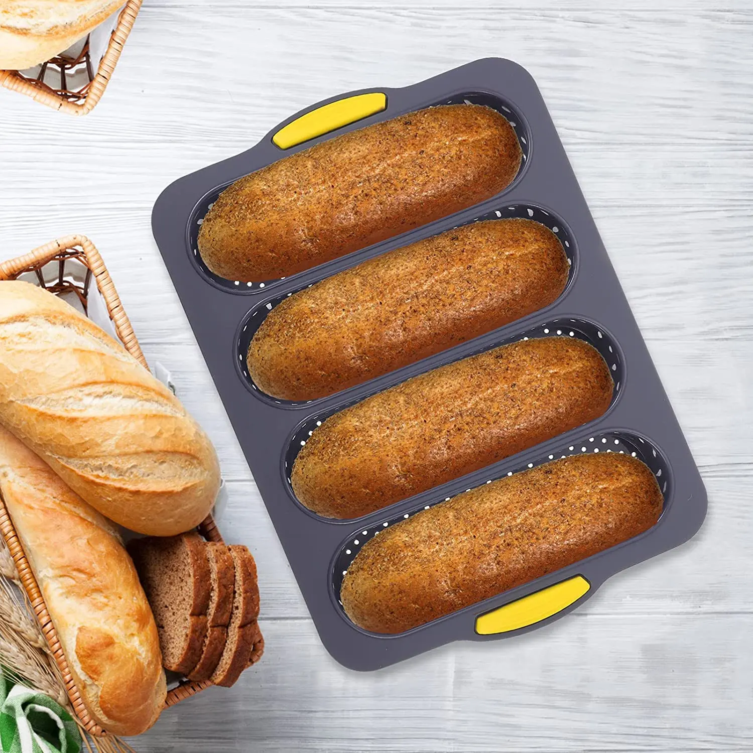 सिलिकॉन कंद पैन बेकिंग पैन पाक के लिए फ्रेंच Baguettes हॉट डॉग बन्स रोटी मोल्ड