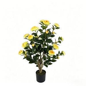 Élégante et délicate fleur de camélia jaune avec des pétales volumineux superposés pour la décoration de banquets, les vitrines, les chambres et les jardins. - Product Image 1