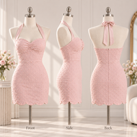 Mini-robe Bodyco en tissu Dobby plissé à col halter et ourlet festonné pour femme – Vente en gros