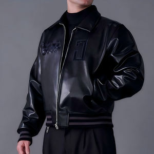 Chaqueta Universitaria de Cuero PU con Cremallera y Parches de Chenilla Bordados Personalizados de Alta Calidad para Hombre - Product Image 2