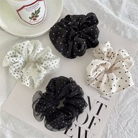 Haute Qualité Satin Noir et Blanc Tacheté Chouchous Double Maille Élégant Vintage Cheveux Corde Haute Qualité Cheveux Accessoires