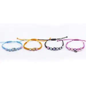 Wholesale fashion kids' bracelet Letter Square Beads Adjustable Braided Nylon Rope Luck Bracelet