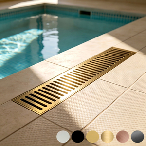 Sifone doccia lineare <span class=keywords><strong>in</strong></span> acciaio inox 304 color oro spazzolato con flangia, anti-odore, per bagno, cucina e uso esterno, OEM ODM - Product Image 3