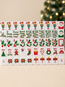 Jeu de tuiles de Mahjong américain rose de Noël avec motif renne et canne de bonbons, en plastique moderne imprimé 3 couleurs - Product Image 4