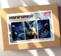 Pintura por Números de 3 Paneles para Adultos, 3 Piezas, el Conejo y las Flores Bajo la Luz de la Luna, Kit de Pintura al Óleo Digital DIY para Regalo