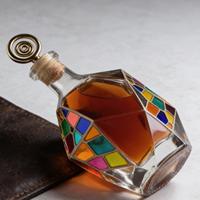 Botol Anggur Kaca Bening Modern Tak Beraturan dengan Pola Warna-warni, Tutup Gabus Kayu untuk Wiski, Anggur, Tequila