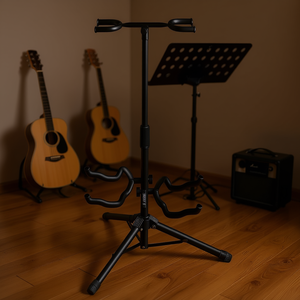 Soporte doble para guitarra, soporte de metal ajustable y plegable para el cuello, universal para instrumentos - Product Image 2