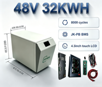 48V 51.2V 628Ah 32kWh Paket Baterai Penyimpanan Energi LiFePO4 untuk Sistem Tenaga Surya Rumah dengan JK-PB BMS Kapasitas Tinggi 10000+ Siklus Hidup