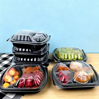 Boîte de préparation de repas en PP noir jetable avec couvercle transparent pour la livraison de nourriture