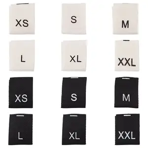 Wholesale Stock White Garment Size Label Black Woven Tag For Clothing