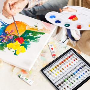 Set di colori acrilici ad alta pigmentazione, 24 colori con tela, tavolozza, pennelli, pittura acrilica facile per principianti, artisti - Product Image 3