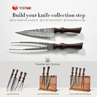 Ensemble de couteaux de chef forgés à la main en acier Damas, couteau de cuisine forgé, couteau à découper la viande et ensemble de fourchettes, coffret cadeau, vente en gros personnalisée