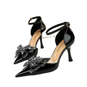 Yx S0013y Fashion Hall of Time <span class=keywords><strong>Chaussures</strong></span> à talons hauts pour femme en cuir verni, à bout pointu peu profond, avec strass et nœuds - Product Image 6