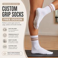 Chaussettes de Pilates antidérapantes personnalisées avec logo, chaussettes de yoga tricotées avec design de logo, chaussettes antidérapantes mi-mollet personnalisées pour le fitness et le yoga