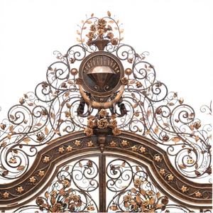 Portails de sécurité en fer forgé KHP de haute qualité, anti-effraction, écologiques, finition jaune antique, grand portail d'entrée double en métal pour allée - Product Image 1