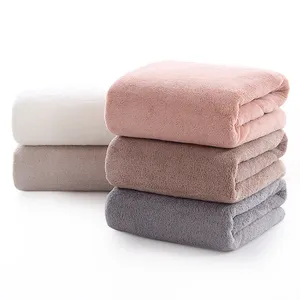 Serviette de bain en velours de corail pour la maison, serviette de bain en microfibre douce absorbante pour l'hôtel avec 5 couleurs