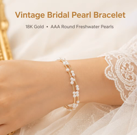 Bracelet de mariée vintage romantique plaqué or 18 carats, motif géométrique, perles d'eau douce, lustre crème uniforme, cadeau de mariage