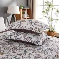 Ensemble de couette matelassée 100% coton, motif fleurs et oiseaux, lavée, simple, durable, naturelle, confortable, douce, absorbant la transpiration, pour la maison