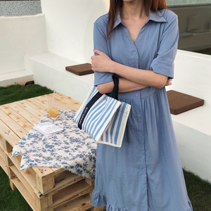 Bán buôn tùy chỉnh in logo mùa hè không thấm nước mua sắm phụ nữ bãi biển Sling sọc sac <span class=keywords><strong>Chic</strong></span> bông vải Tote Túi cho phụ nữ - Product Image 6