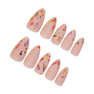 Flores coloridas dibujadas a mano <span class=keywords><strong>de</strong></span> alta calidad, <span class=keywords><strong>Uñas</strong></span> postizas artificiales, arte <span class=keywords><strong>de</strong></span> almendra esmerilada Rosa dulce, puntas cortas, <span class=keywords><strong>uñas</strong></span> artificiales - Product Image 2