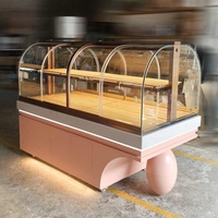 Présentoir à pain autoportant en verre et bois avec éclairage LED, robuste, dimensions personnalisables pour supermarchés et commerces de détail