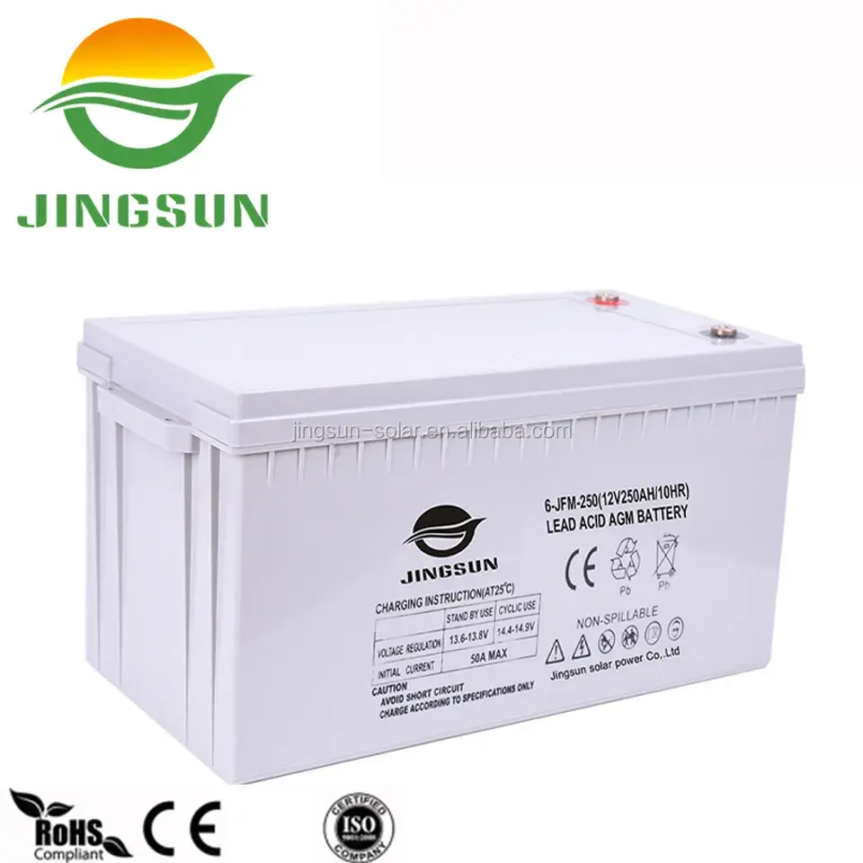Jingsun充電式ディープサイクルソーラージェルバッテリー12V250Ah 200Ah100Ah鉛酸ゲルバッテリー