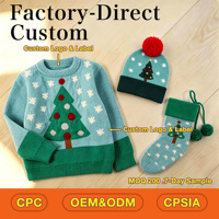 Ensemble deux pièces en acrylique au crochet fait main avec col ajouré pour bébés filles, pull à manches longues tricoté pour l'automne, l'hiver, Noël et le Nouvel An