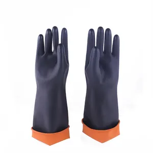 110G Safety Gloves Chemical Resistant Black Latex Rubber Industrial Gloves China manufacturer