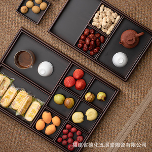 Bamboo <b>tea</b> <b>tray</b>, serving <b>tray</b>, practical fruit plate, retro-style divided fruit plate, afternoon <b>tea</b> divided storage <b>tray</b> for - Product Image 1