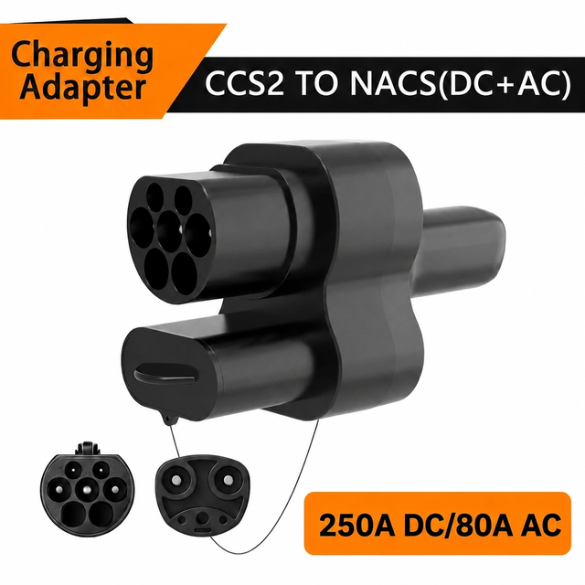 New 250KW CCS2 to NACS Adapter for Tesla All Models 2017-2026 with Smart Switch IP54 Waterproof Titanium Copper Alloy