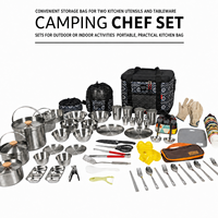 Ensemble de cuisine et de pique-nique en acier inoxydable pour le camping en plein air, ensemble complet portable, casseroles, assiettes, couverts, toutes saisons, adapté aux familles