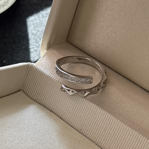 925 Sterling Silver French Style <b>Minimalist</b> Niche Design Ring Light <b>Jewelry</b> Geometric Diamond Shaped Opening Trendy Inlay - Product Image 4