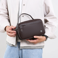 Tas Genggam Pria Tahan Air Mewah Pegangan Ganda Kapasitas Besar Tas Tangan Kulit PU Bisnis Gaya Inggris Trendi Ritsleting Fashion