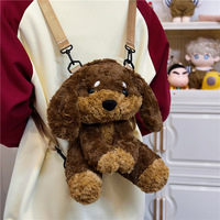 Tas Selempang Anjing Bulu Halus Kawaii dengan Tali yang Dapat Disesuaikan, Dompet Boneka untuk Hadiah Remaja Perempuan