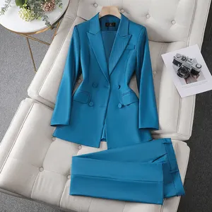 Yüksek kalite takım elbise ofis kadın iş elbisesi kadın resmi kıyafet ceket pantolon iki parçalı Set & smokin