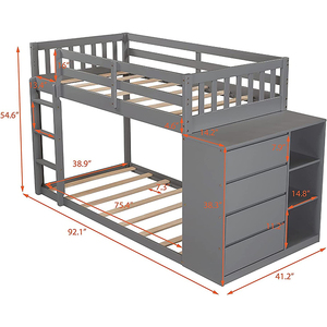Camas Literas de Diseño Elegante para Niños, Cama Litera Doble sobre Doble, Madera Gris, Camas Literas Infantiles con <span class=keywords><strong>4</strong></span> Cajones de Almacenamiento para Niñas - Product Image 6