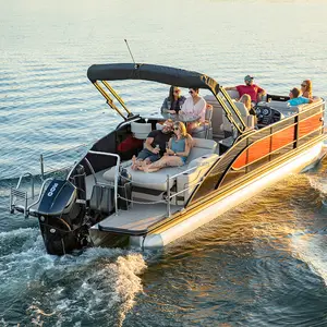 2024 hot selling 19ft small sport tritoon sightseeing pontoon boats with sundeck motor trailer for fishing water life pleasure