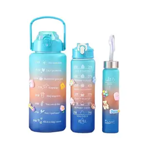 3 pezzi In 1 2L Direct Drinking Plastic Sport BPA Free Gym Fitness Motivational Water Bottles Set di 3 con cannuccia e impugnatura