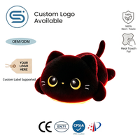 Coussin chauffant électrique personnalisé avec logo, adorable chat noir, coussin rembourré, jouets en peluche pour réchauffer les mains