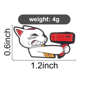 Broche en émail amusante Chat Anime, Chat Féroce Tenant un Sèche-Cheveux, Badge de Revers, Bijou de Mode, Cadeau pour Amis - Product Image 6